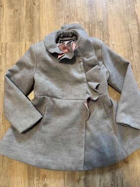 Rothschild gray and pink ruffle dressy coat. Faux wool - 4T EUC